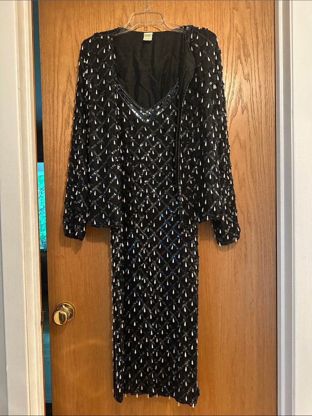 Vintage Beaded Black Evening Dress with Matching Jacket 100% Silk
